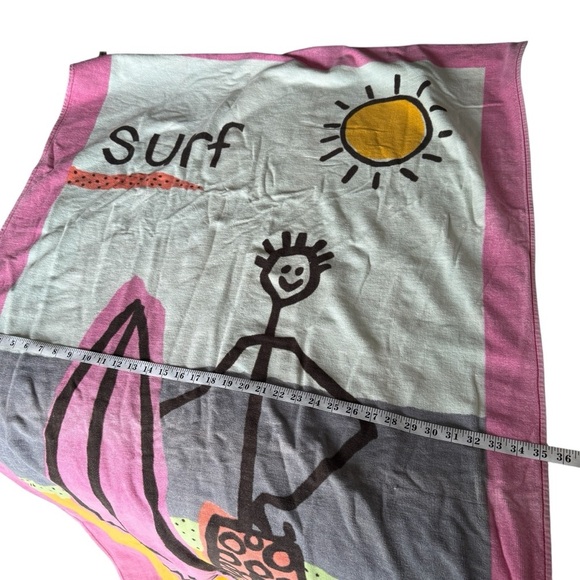 VTG Surfer Beach Towel 90s Rare Decorative Cotton Stockman Surfboard Pink Beach - Picture 5 of 8